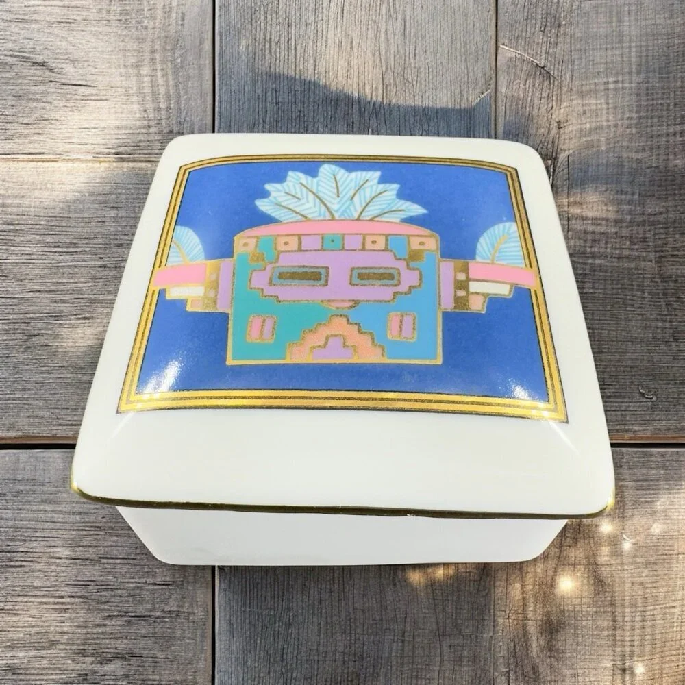 Ceramic Trinket Box‎ Jewelry Holder With Lid Kachina Tribal Decorative Container